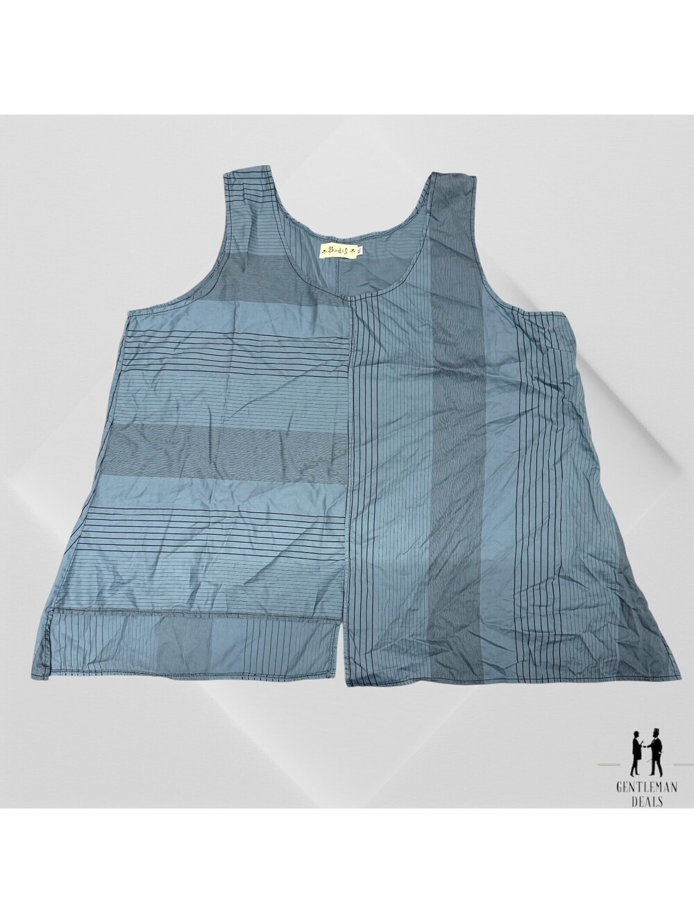 Bodil Tank Top Shirt 100%  Cotton Asymmetrical Striped Blue Tunic Sz XL
